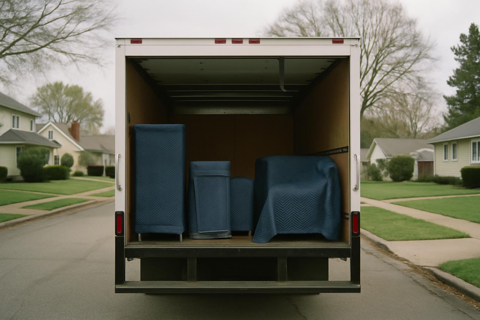 Armus Moving and Storage - moving truck and wrapped furniture in Cedar Park
